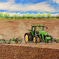 John Deere 8345R Tractor Pulling a Cultivator Painting by Karl Wagner John Deere 8345R Tractor Pulling a Cultivator Painting by Karl Wagner