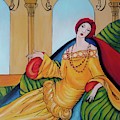 Lady in Pillows Painting by Leonida Arte Lady in Pillows Painting by Leonida Arte