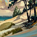 Lake Michigan Dunes with Cloudy Sky by Michelle Calkins