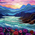 Landscape at Sunset - Quilted Effect Digital Art by Peggy Collins Landscape at Sunset - Quilted Effect Digital Art by Peggy Collins