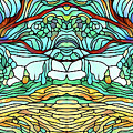 Landscape with Tree Faux Stained Glass Panel  Mixed Media by Shelli Fitzpatrick