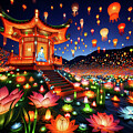 Lantern show and Asian temple by Michalakis Ppalis