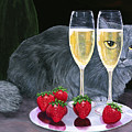 Long Haired Gray Cat with Champagne and Strawberries Painting by Karen Zuk Rosenblatt Long Haired Gray Cat with Champagne and Strawberries Painting by Karen Zuk Rosenblatt