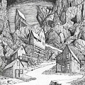 Miner's Village Drawing by Loxi Sibley Miner's Village Drawing by Loxi Sibley