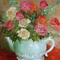 Mixed Rose Bouquet in Turquoise Vase Painting by Cheri Wollenberg Mixed Rose Bouquet in Turquoise Vase Painting by Cheri Wollenberg