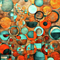 Modern Art, Brightly colored circles on Distressed Background by Freddy B