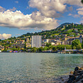 Montreux, Switzerland, with hillside buildings and Lake Geneva by Miroslav Liska