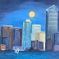 Moon and Skyline Painting by Deborah Naves Moon and Skyline Painting by Deborah Naves