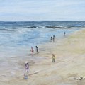 Morning Beach Crowd Painting by Paula Pagliughi Morning Beach Crowd Painting by Paula Pagliughi