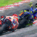 MOTO GP Rossi vs Marquez by Vart Painting by Vart MOTO GP Rossi vs Marquez by Vart Painting by Vart