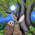 Night Gossips Hare and Owl Determine the Whos Who Painting by Amy E Fraser Night Gossips Hare and Owl Determine the Whos Who Painting by Amy E Fraser