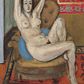 Nude on blue cushion by Christina Fairhead Art and Merch