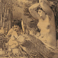 Nude with Cherub Holding a Mirror Drawing by William Perkins Babcock Nude with Cherub Holding a Mirror Drawing by William Perkins Babcock