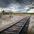 Old railway track that curves on the prairie into the horizon by Randall Nyhof