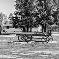 Old Red Barn and Hay Wagons - Black And White by Gene Parks