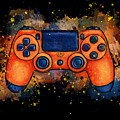 Orange game controller splatter art, gaming Painting by Nadia CHEVREL Orange game controller splatter art, gaming Painting by Nadia CHEVREL