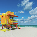 Orange lifeguard hut, Miami South Beach, Florida by Delphimages Photo Creations