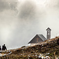 People hiking the trail to the church at Tre cime di lavadero. Italian Alps Italy Photograph by Michalakis Ppalis People hiking the trail to the church at Tre cime di lavadero. Italian Alps Italy Photograph by Michalakis Ppalis