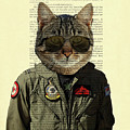 Pilot cat portrait on antique book page by Madame Memento Pilot cat portrait on antique book page by Madame Memento