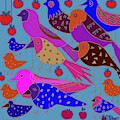 Pink Birds and Red Apples by Caroline Street