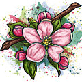 Pink flower on white background, cherry blossom Painting by Nadia CHEVREL Pink flower on white background, cherry blossom Painting by Nadia CHEVREL