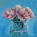 Pink Flowers with Blue Painting by Sheila Romard Pink Flowers with Blue Painting by Sheila Romard