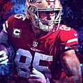 George Kittle San Francosco 49ers Abstract Art 11 Fleece Blanket