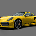 Porsche 911 991 Turbo S Digitally Drawn - Yellow with side decals script Digital Art by Moospeed Art Porsche 911 991 Turbo S Digitally Drawn - Yellow with side decals script Digital Art by Moospeed Art