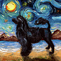 Portuguese Water Dog Night Painting by Aja Trier Portuguese Water Dog Night Painting by Aja Trier