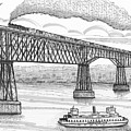 Poughkeepsie Railroad Bridge and Steam Ferry circa 1890 Drawing by Richard Wambach Poughkeepsie Railroad Bridge and Steam Ferry circa 1890 Drawing by Richard Wambach