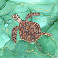 Precious Hawksbill Turtle Swimming in Emerald Water by Andreea Dumez Precious Hawksbill Turtle Swimming in Emerald Water by Andreea Dumez