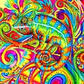 Psychedelizard - Psychedelic Rainbow Chameleon Drawing by Rebecca Wang Psychedelizard - Psychedelic Rainbow Chameleon Drawing by Rebecca Wang