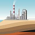 Pump Jack, Drilling Rig and Refinery Drawing by Youst