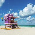Purple lifeguard stand in Miami South Beach, Florida by Delphimages Photo Creations