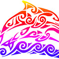 Rainbow Tribal Dolphins Mixed Media by Rebecca Wang Rainbow Tribal Dolphins Mixed Media by Rebecca Wang