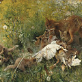 Ravfamilj A Fox Family. Date/Period 1886. Painting. Oil on canvas. Painting by Bruno Liljefors