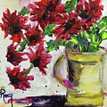 Red Flowers in a Yellow Pitcher Painting by Roxy Rich Red Flowers in a Yellow Pitcher Painting by Roxy Rich