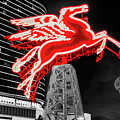 Red Flying Pegasus Color Splash In Downtown Dallas Texas - Panoramic Format Photograph by Gregory Ballos Red Flying Pegasus Color Splash In Downtown Dallas Texas - Panoramic Format Photograph by Gregory Ballos