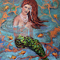 Red Headed Mermaid Ophelia Painting by Linda Queally by Linda Queally Red Headed Mermaid Ophelia Painting by Linda Queally by Linda Queally