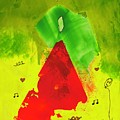 Red on Green with Music 111410 Mixed Media by Lew Hagood Red on Green with Music 111410 Mixed Media by Lew Hagood