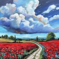 Red Poppies with Big Clouds by Claudia Fitzsimmons