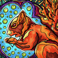 Red squirrel in futuristic forest setting Painting by Nadia CHEVREL Red squirrel in futuristic forest setting Painting by Nadia CHEVREL