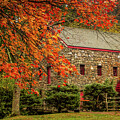 Red Waterwheel and Stonework Amid Fall Colors at Sudbury Grist M by Jeff Folger