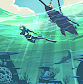 Reef Diver Painting by Sassan Filsoof Reef Diver Painting by Sassan Filsoof