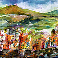Riomaggiore Panorama Cinque Terre Italy Painting by Ginette Callaway