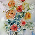 Rose Upon Rose Blooms In A Glass Vase by Lisa Kaiser
