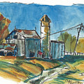 Rustic Barn Watercolor and Ink Painting of a Barn with Silo during Autumn Painting by Ali Baucom Rustic Barn Watercolor and Ink Painting of a Barn with Silo during Autumn Painting by Ali Baucom