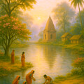 Sacred Waters of Bengal with Women at the Temple Ghat by Atma Jyoti Ashram