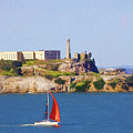 Sailboat Passing Alcatraz by Bonnie Follett