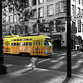 San Francisco Vintage Streetcar on Market Street - 5D19798 - Black and White and Yellow by Wingsdomain Art and Photography